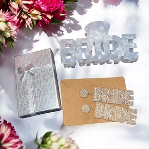 Elegant Bride Earrings, Bride Hair Clip/Claw & Gift Box